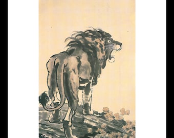 Lion von Xu Beiong Original Tear Sheet Fenster Montiert Bereit für die Rahmung 10 x 8 Zoll