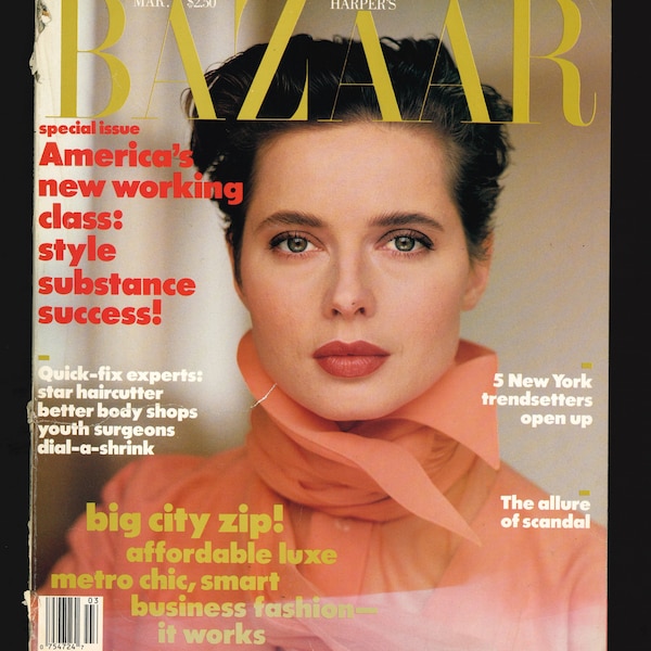 Harper's Bazaar US March 1989 Vintage Rare Retro Original Fashion Magazine ISABELLA ROSSELLINI