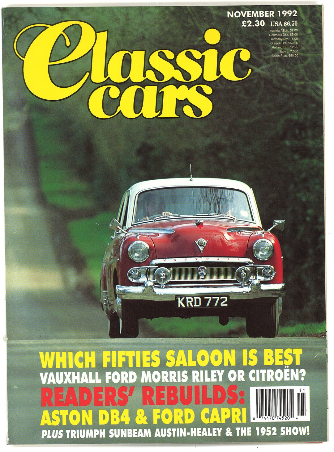 Classic Cars Nov 1992 Original Full Magazine Aston DB4 and Ford Capri ...
