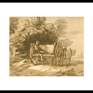 Chłopiec z wózkiem autorstwa T. Gainsborough Oryginalna folia zrywana Okno zamontowane Gotowe do oprawienia 10 x 8 cali