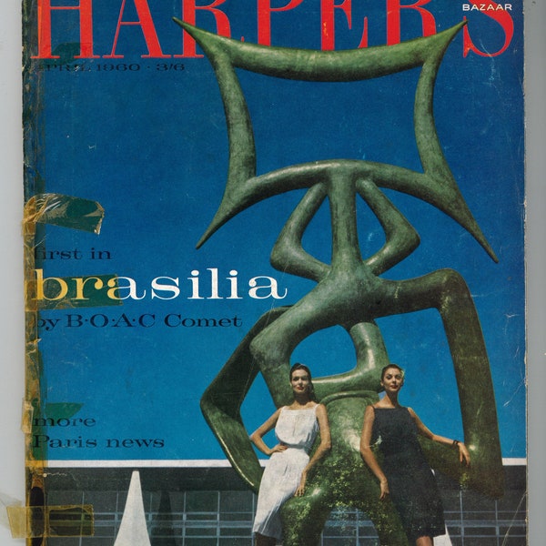 Harper's Bazaar UK April 1960 Original Vintage Rare Retro Fashion Magazine Richard Avedon Brasilia BOAC Comet