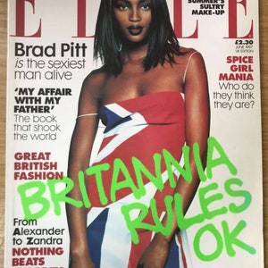 Elle Reino Unido, junho de 1997, capa da Vintage Original Fashion Magazine Naomi Campbell, Brad Pitt Spice Girls Brianna Rules