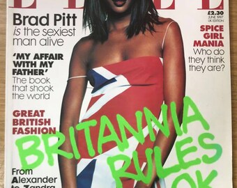 Elle UK June 1997 Vintage Original Fashion Magazine Naomi Campbell cover, Brad Pitt Spice Girls Brianna Rules