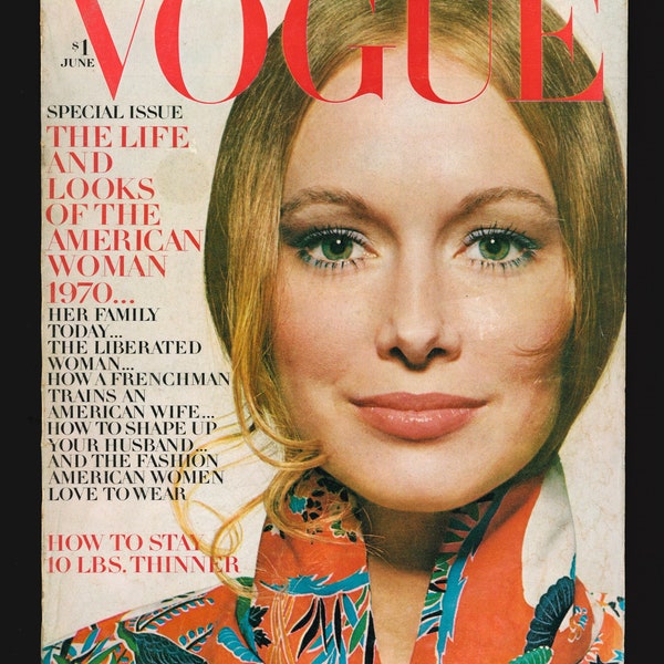 Vogue US June 1970  Original Vintage Fashion Magazine Karen Graham Cover