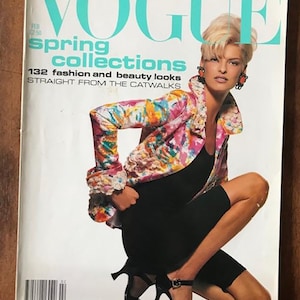 Vogue UK Februar 1991 Original British Vintage Fashion Magazine Linda Evangelista Cover Frühlingskollektionen