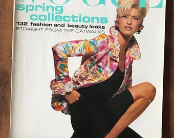 Vogue UK Februar 1991 Original British Vintage Fashion Magazine Linda Evangelista Cover Frühlingskollektionen