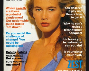 Cosmopolitan mayo de 1990 Portada de revista original vintage: Claudia Schiffer