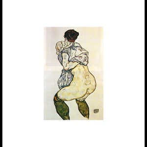 Stehende Frau Mit Grunen Strumpfen 1917 by Egon Schiele Original Tear sheet Window Mounted Ready for Framing
