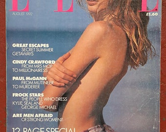 Elle UK Aug 1992 British Original Vintage Fashion Magazine Claudia Schiffer cover