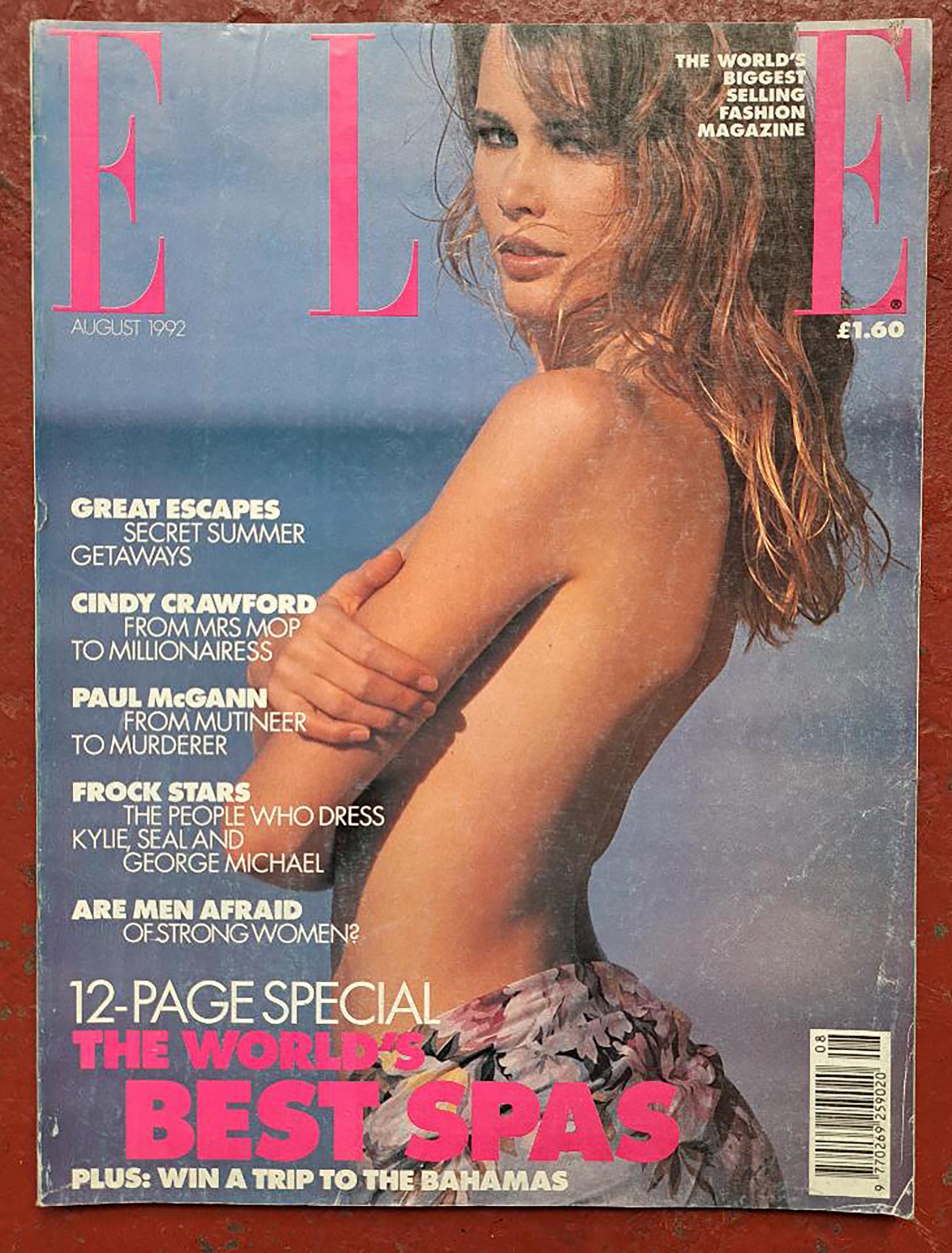 Elle UK Aug 1992 British Original Vintage Fashion Magazine Claudia Schiffer cover