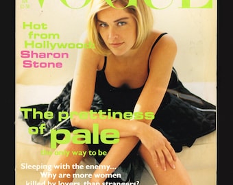 Vogue Reino Unido Junio 1992 Revista de moda vintage original británica Portada de Sharon Stone