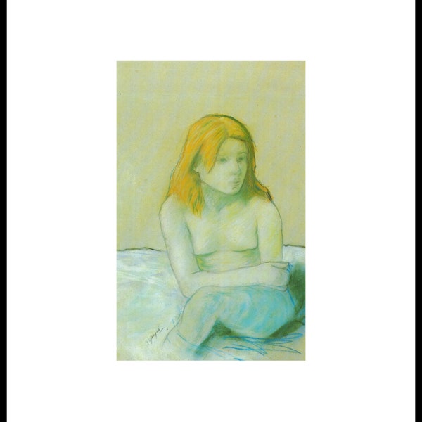 Jeune Fille Nue Assise au Bord d'um Lit 1885 by Paul Gauguin Original Tear sheet Window Mounted Ready for Framing