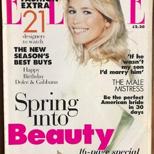 Elle UK März 1996 Britisches Original Vintage Mode Magazin Geschenk Geburtstagsgeschenk Claudia Schiffer Cover