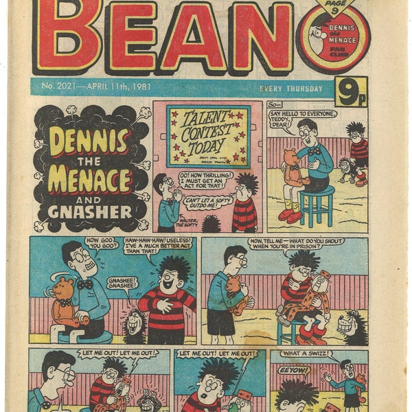 Beano no 2021  April 11 1981 UK Original British  Vintage Comics  Magazine  Birthday Gift Present Dennis the Menace & Gnasher