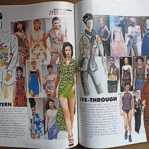 May include: A magazine spread featuring fashion trends for the spring and summer of 1997. The left page features a section titled "Pattern" and shows models wearing various patterned clothing. The right page features a section titled "See-Through" and shows models wearing sheer clothing.