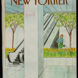 New Yorker April 25 1983 Original Vintage Magazine Watering plants at the Mall by Charles Saxon