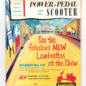 Power und Pedal mit der Scooter Show Nummer 1958 Original Vintage Magazin Vespa Lambretta