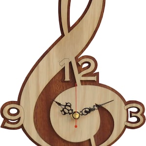 Horloge clé de sol en bois - Horloge musicale
