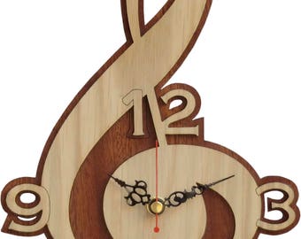 Treble Clef Clock in Wood - Music Clock