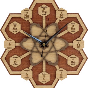 Periodensystem-Uhr aus Holz / Chemie-Uhr / Wissenschafts-Uhr