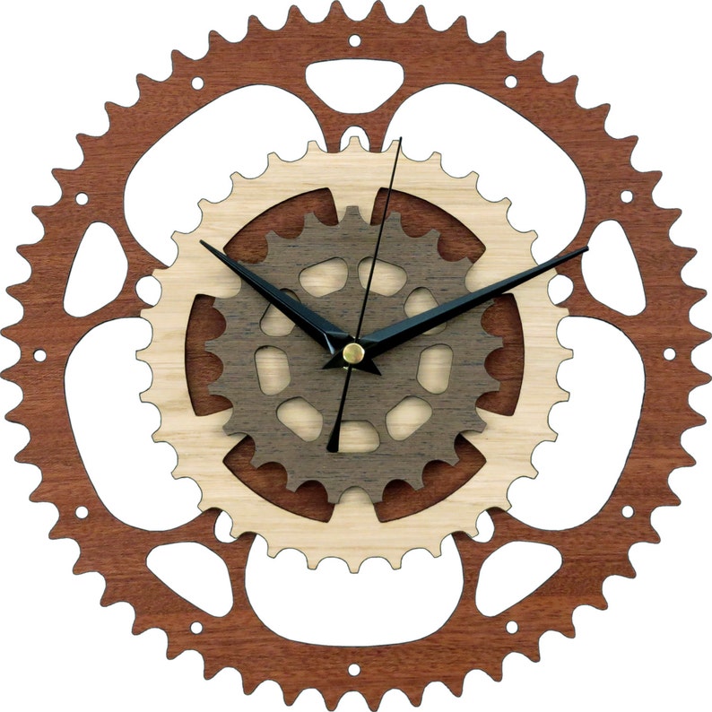 Zahnräder Uhr aus Holz / Fahrraduhr / Fahrraduhr / Motorraduhr Bild 1