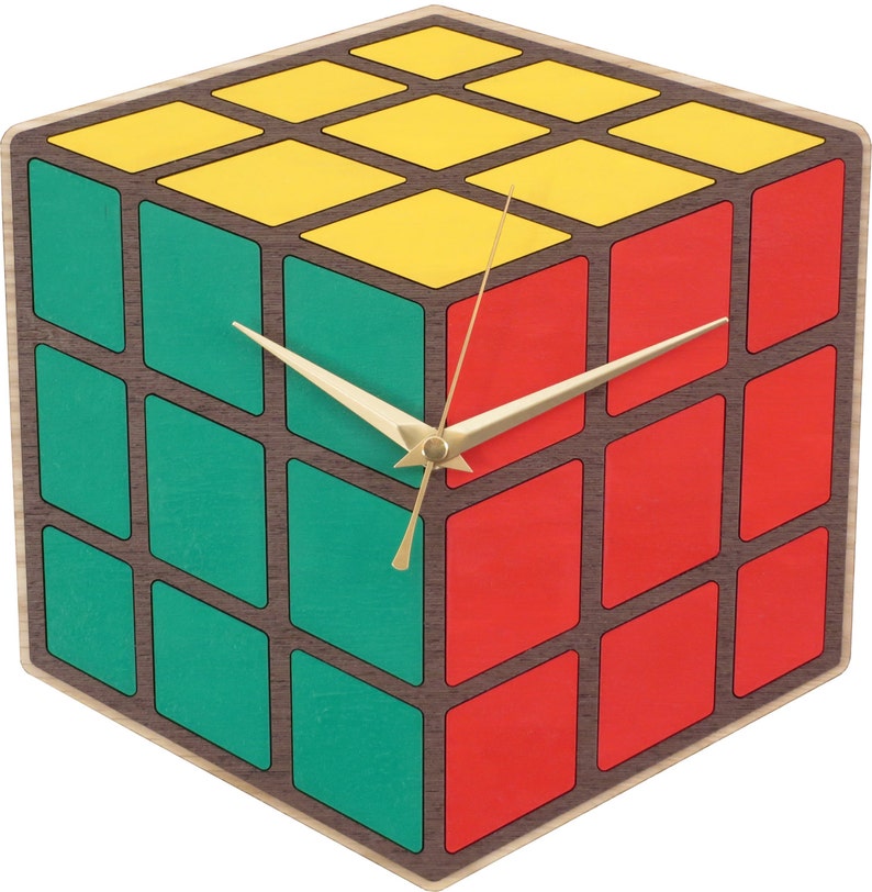 Rubik Clock in wood, Rubik Cube Clock, inpired by the 3x3 Rubik Cube Limited Production image 1