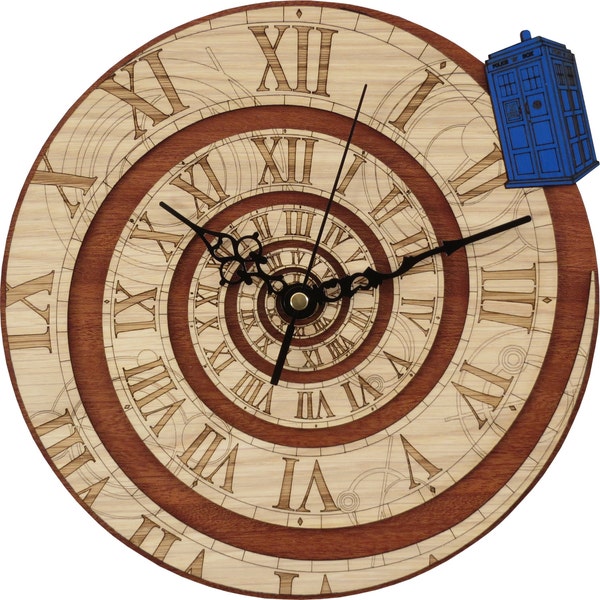 Doctor Who Clock in Wood - Time Vortex Clock, inspired by Doctor Who