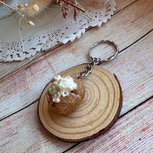 Chicken mayonaise jacket potayo charm , miniature food jewellery , polymer clay keyring , charm , necklace