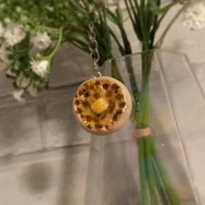 Miniature Fimo Crumpet|Miniature food jewellery|Polymer clay keyring |charm , necklace and magnet