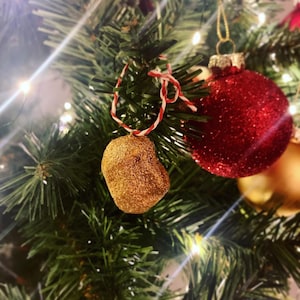 Gold Chicken nugget Christmas tree decoration ornament,  Polymer clay miniature food