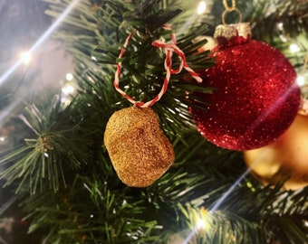Gold Chicken nugget Christmas tree decoration ornament,  Polymer clay miniature food