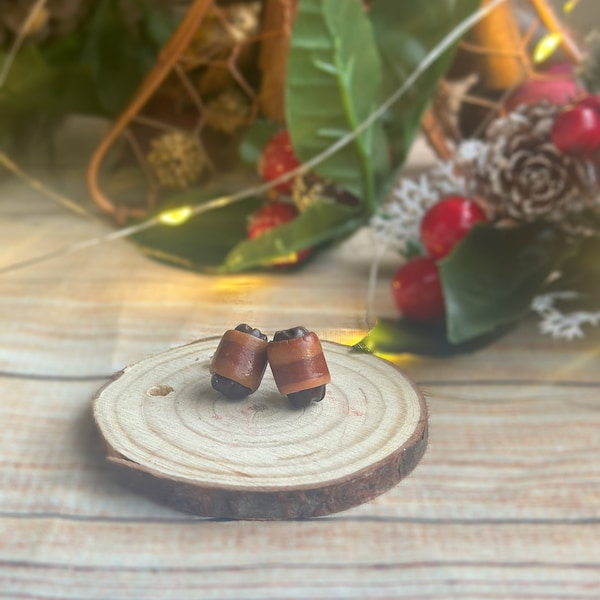 Pigs in blanket christmas food earrings   | polymer clay | Christmas earrings | silver earring studs