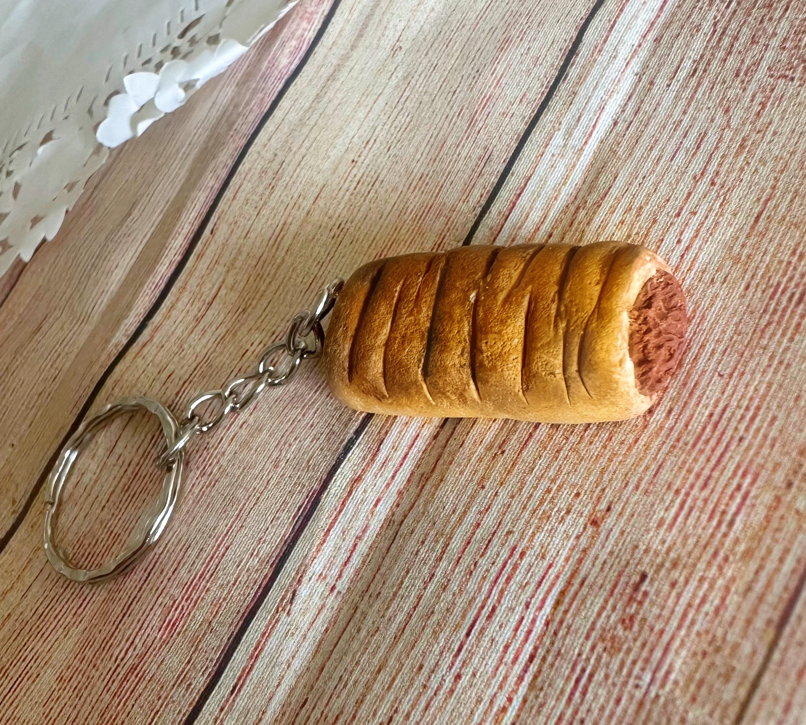 Sausage Roll Keyring Miniature Food Polymer Clay Miniature