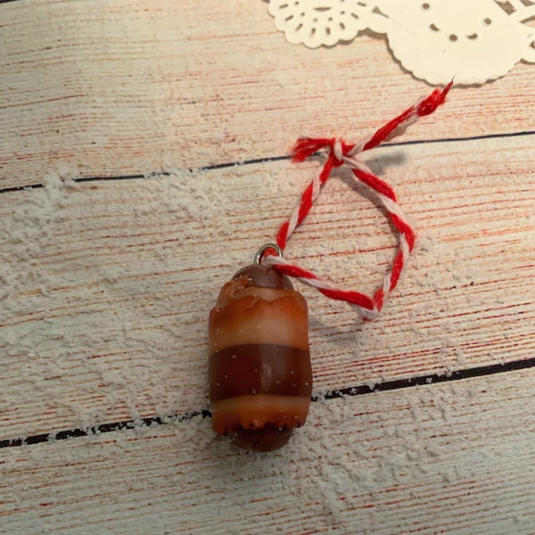 Pigs in blanket Christmas tree decoration ornament,  Polymer clay miniature food