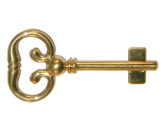 Brass Plated Key for Roll Top Desk Lock - Polished Skeleton Antique vintage retro old rustic Victorian