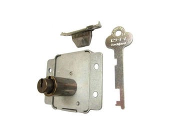 Antique Style Steel Trunk Lock, Flush Mount Lid Lock with Barrel Key (Child Safe)