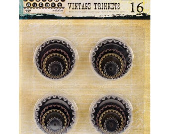Finnabair Vintage Mechanicals Metal Trinkets-Bottle Caps Assorted Sizes, 16/Pkg