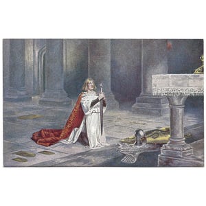 Cartão postal vintage da Vigília, da pintura de John Pettie, Vigília de um Cavaleiro, cartão postal não utilizado c. 1914, publicado por Gale & Polden