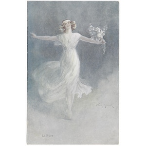 La Nuit de Thomas Maybank cartão postal vintage de uma dança de balé em branco, na ponta, sem uso, c1920 C W Faulkner & Co