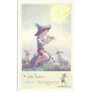 The Little Shepherd Kinderpostkarte Dorothy Watkins Poststempel 1949 Valentine's Dorothy Watkins Kinderserie Schäferlämmer