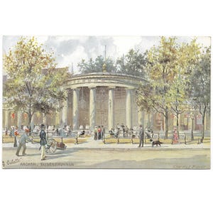 Aachener Elisenbrunnen von Charles E Flower Tuck's Oilette unbenutzte alte Postkarte c1906, Trinkhorn für die Kaiserquelle