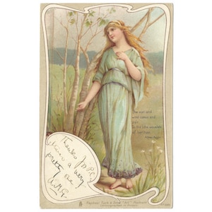 Fille aux pieds nus des fées des bois en robe bleue par Frances Brundage carte postale vintage art Tuck timbrée 1902 carte postale art nouveau