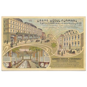 Grand Hotel Coomans Rotterdam Pays-Bas carte postale vintage art nouveau carte postale publicitaire inutilisés publicité vintage annonce hôtel