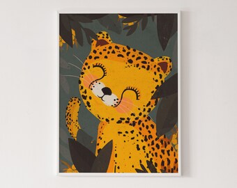 Cute leopard print, leopard poster, nursery decor, kids bedroom poster, children's wall art, animal print, leopard illustration, kids poster