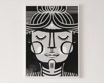 Frida print, Frida illustration, Frida exhibition poster, feminist art, minimalist print, home décor, high quality art
