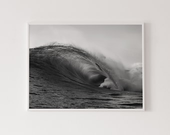 Wave poster, black and white photography, nautical home decor, high quality photo, ocean poster, wave photograph, sea art print, beach art