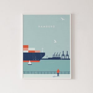Hamburg illustration, Hamburg poster, Germany print, Hamburg city print, travel poster, Hamburg print, cityscape art, Hamburg travel art