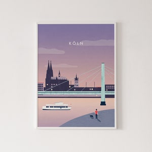 Köln illustration, Cologne poster, Germany print, Köln city print, travel poster, Koln print, cityscape wall art, Cologne city wall art