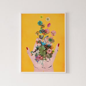 Frida‘s hands print, Frida illustration, Frida exhibition poster, feminist art, minimalist print, home décor, yellow art