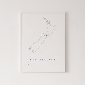 New Zealand print, minimal map poster, black and white wall art, stencil map, home decor, travel wall art, country map poster, wanderlust